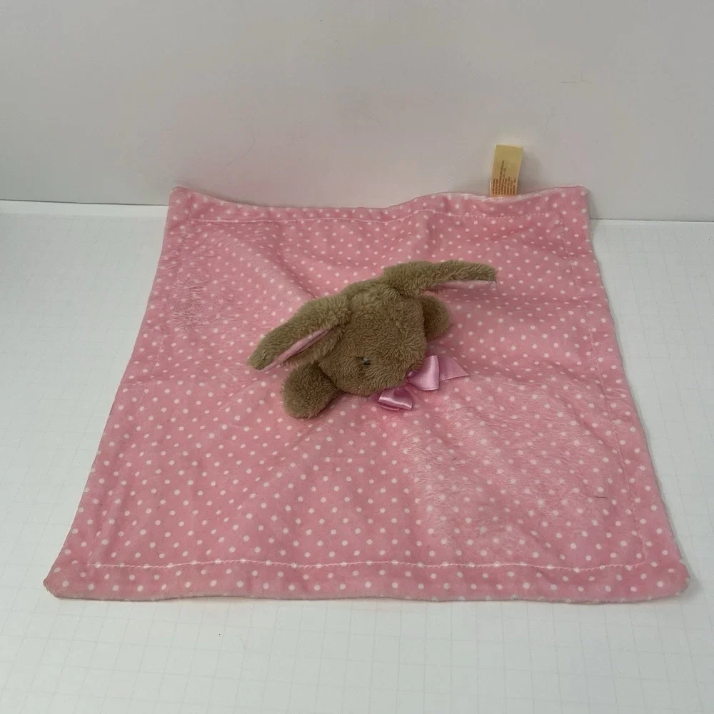 MTY International Security Blanket 13x13 Pink Bunny Polka Dot Satin Lining